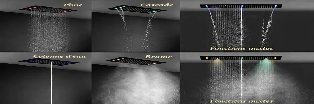 Ciel de pluie encastré Lisbonne 700x380 noir LED thermostatique hydromassant